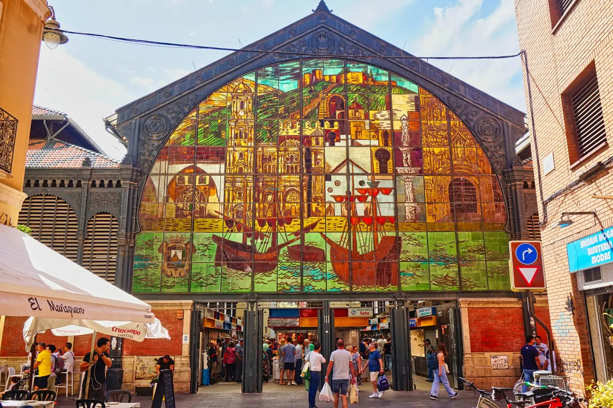 Atarazanas Market entrance with stained glass in Malaga