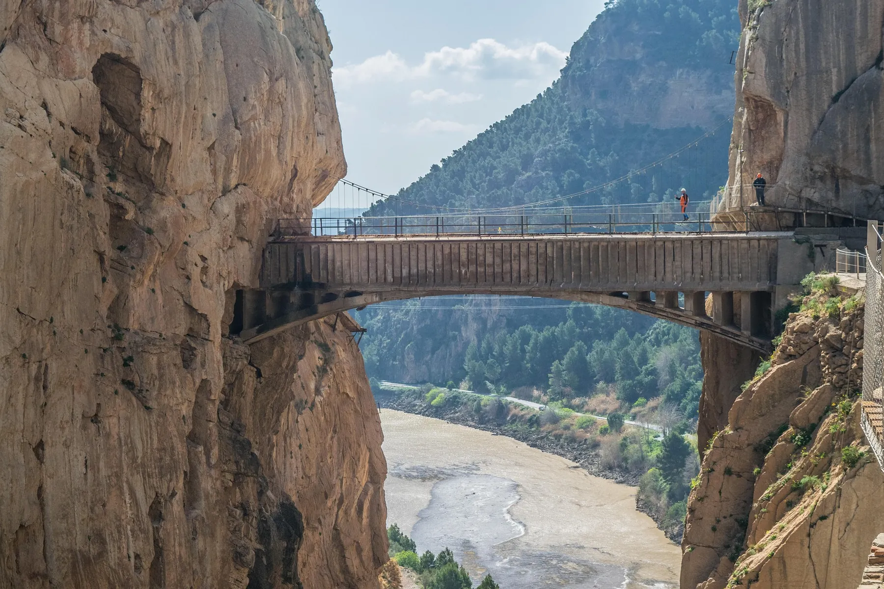 Caminito del Rey walkway crossing the gorge