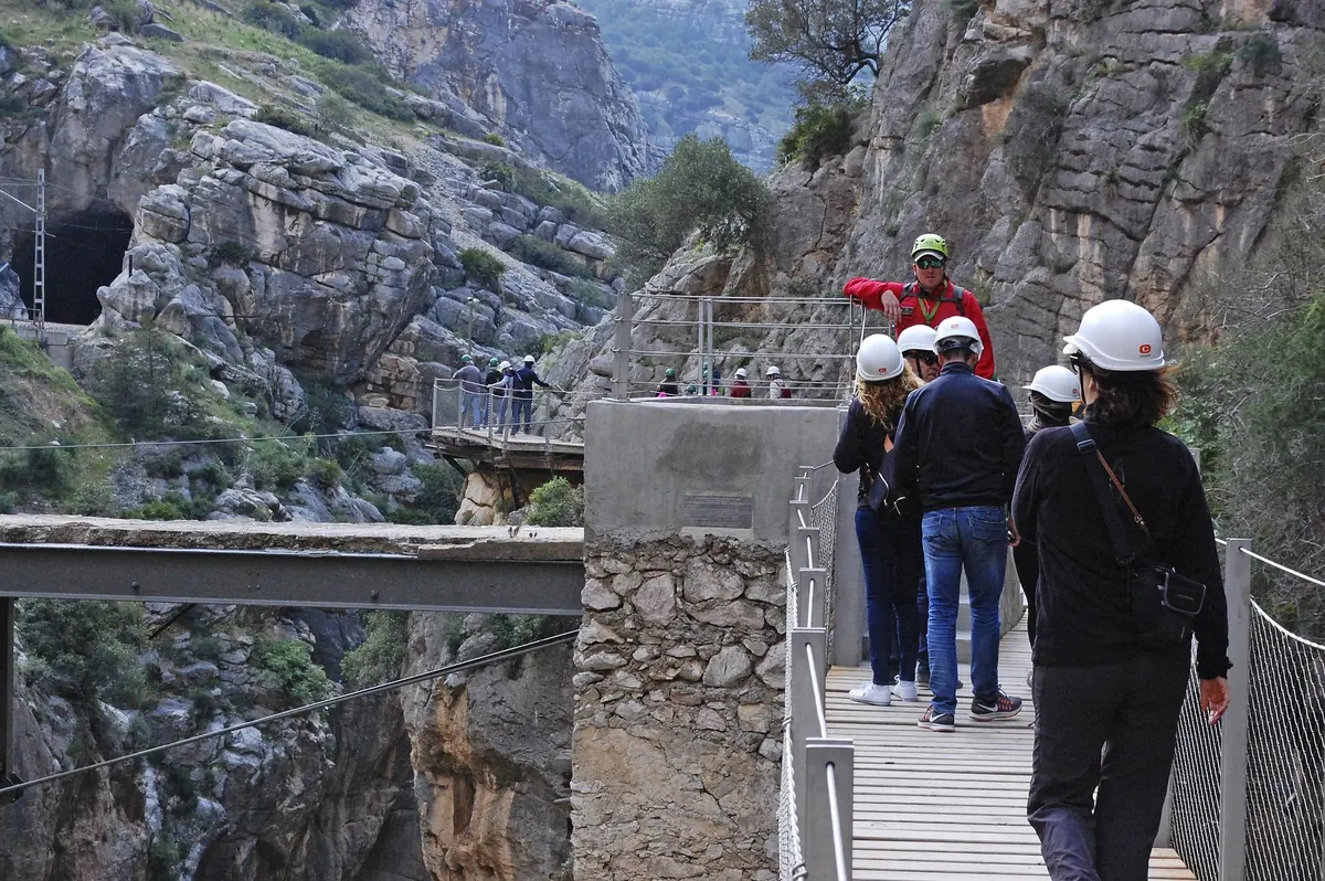 Visitors walking the Caminito del Rey near Malaga