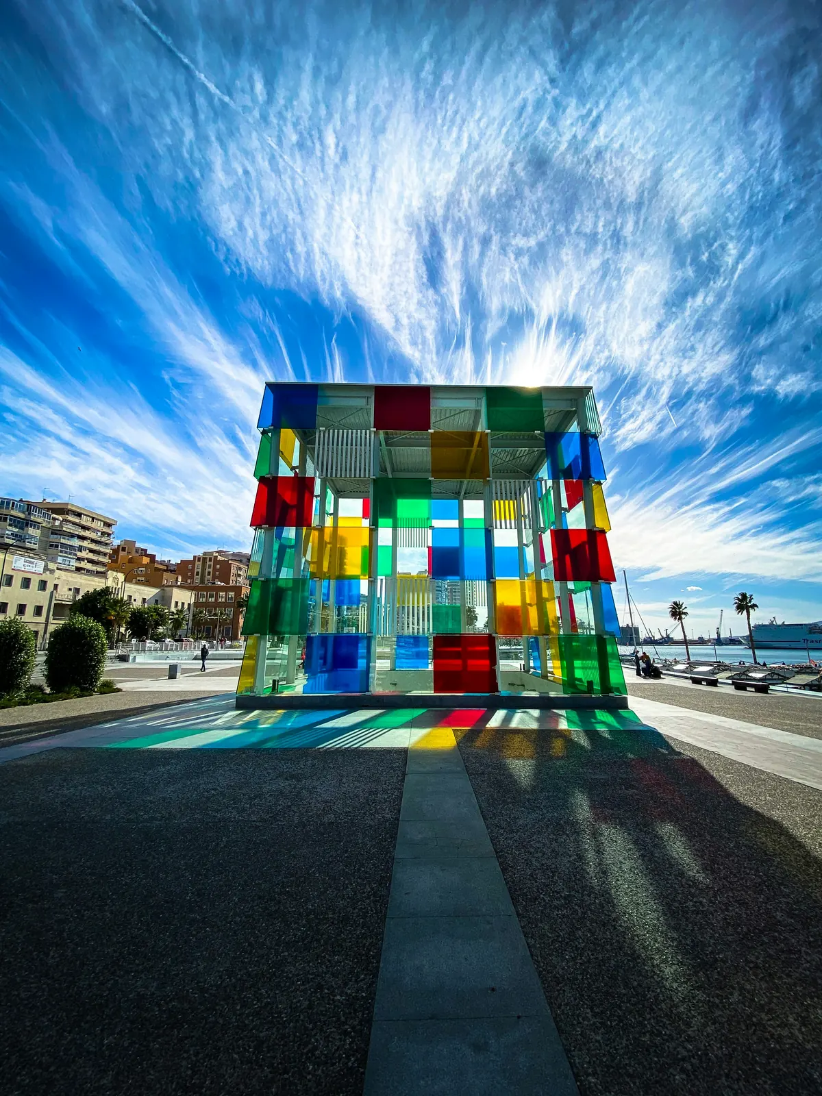 Centre Pompidou Malaga colour cube under a blue sky