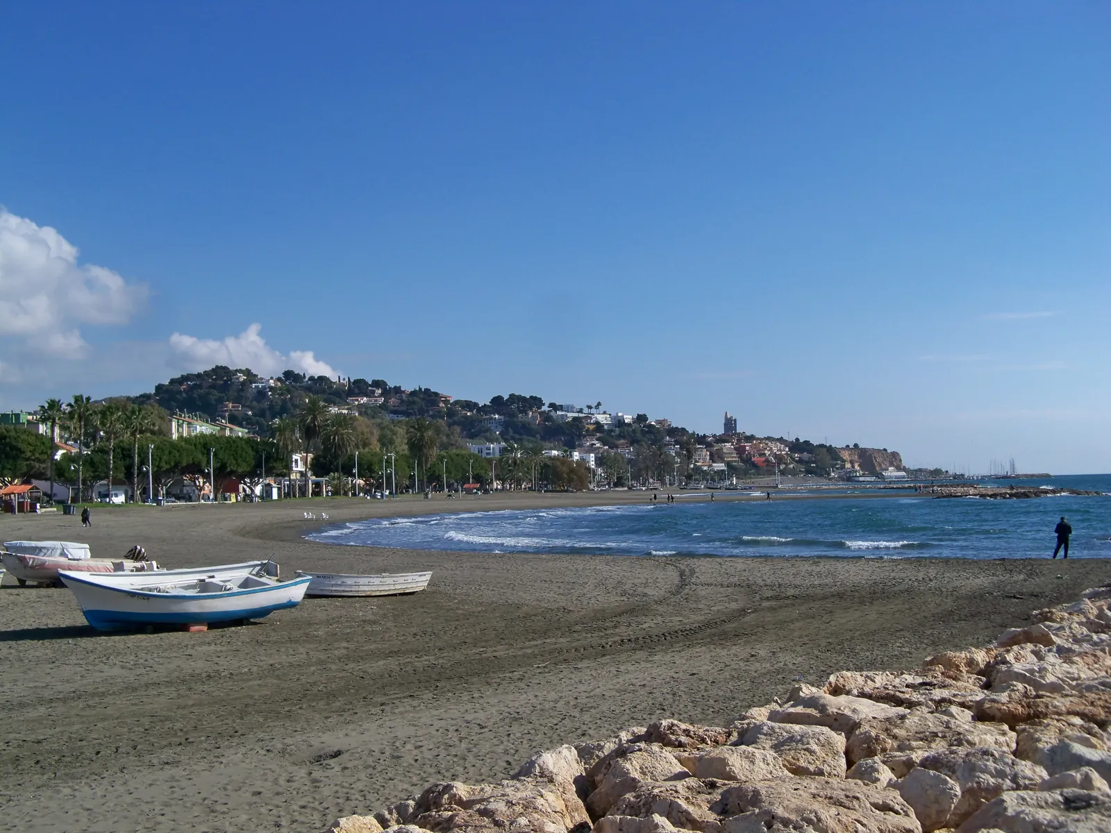 Fishing boats and beach in El Palo Malaga