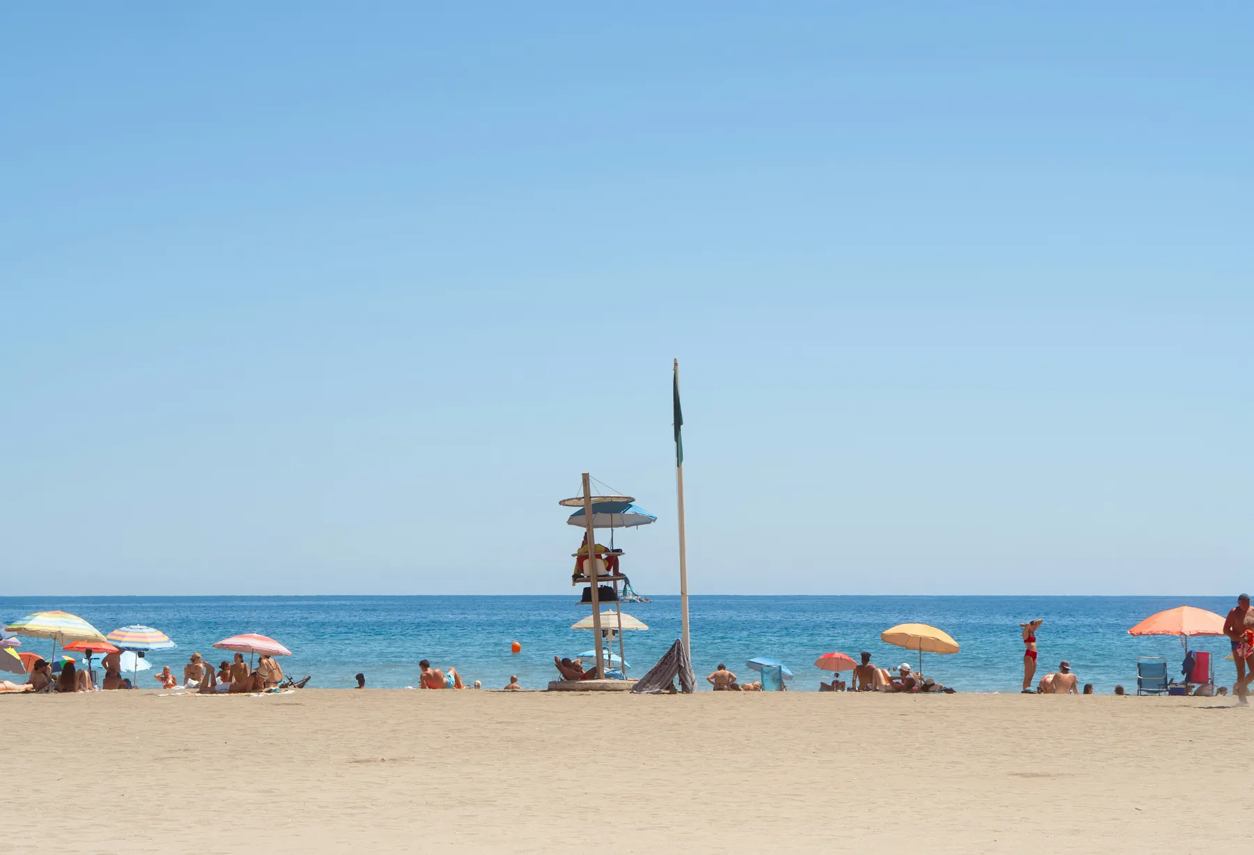 Urban beach and lifeguard station in Malaga