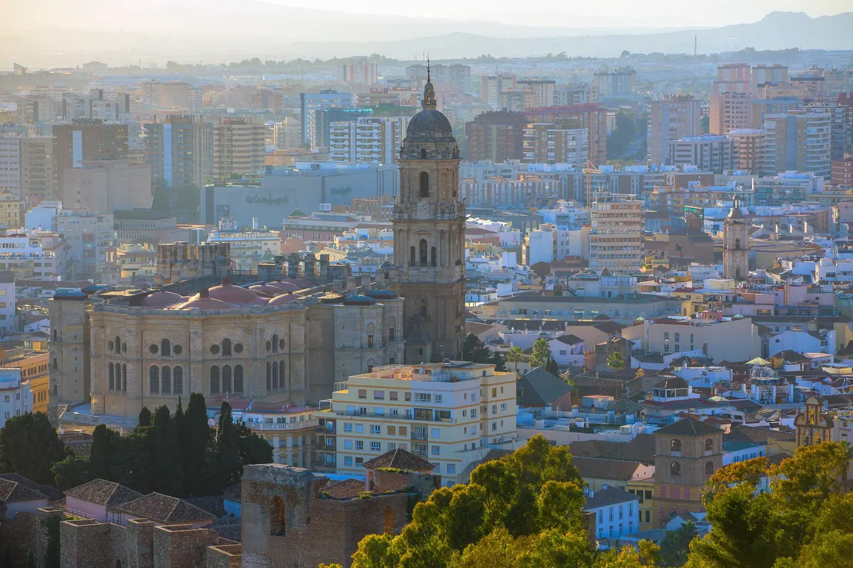Malaga city panorama with the Cathedral and old town