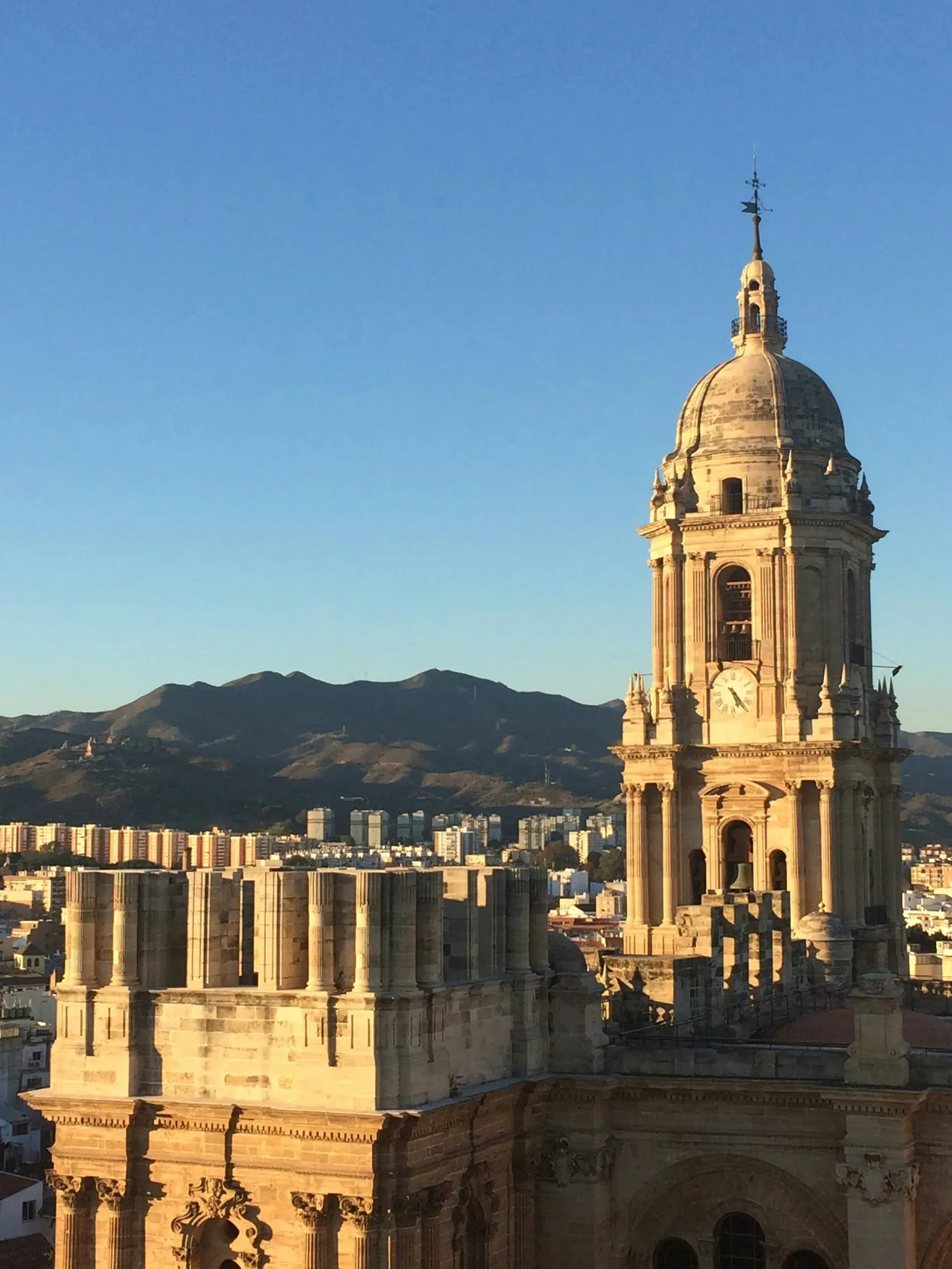 Central Malaga shops and Cathedral skyline
