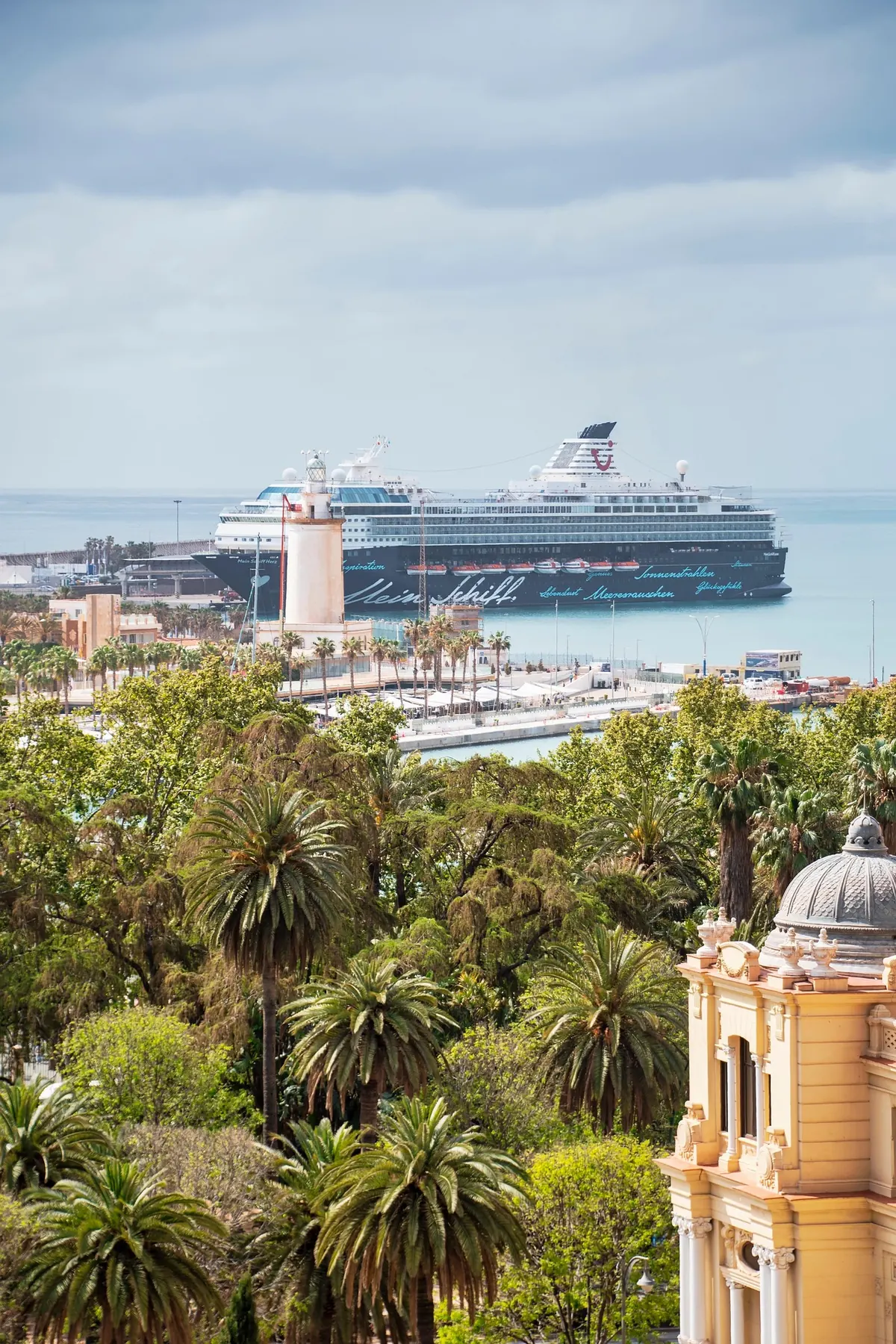 Cruise ship docked at Malaga port