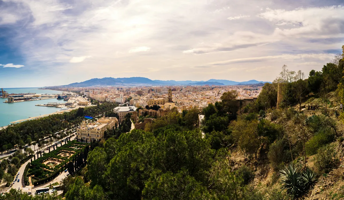 Green hillside view over Malaga from Gibralfaro