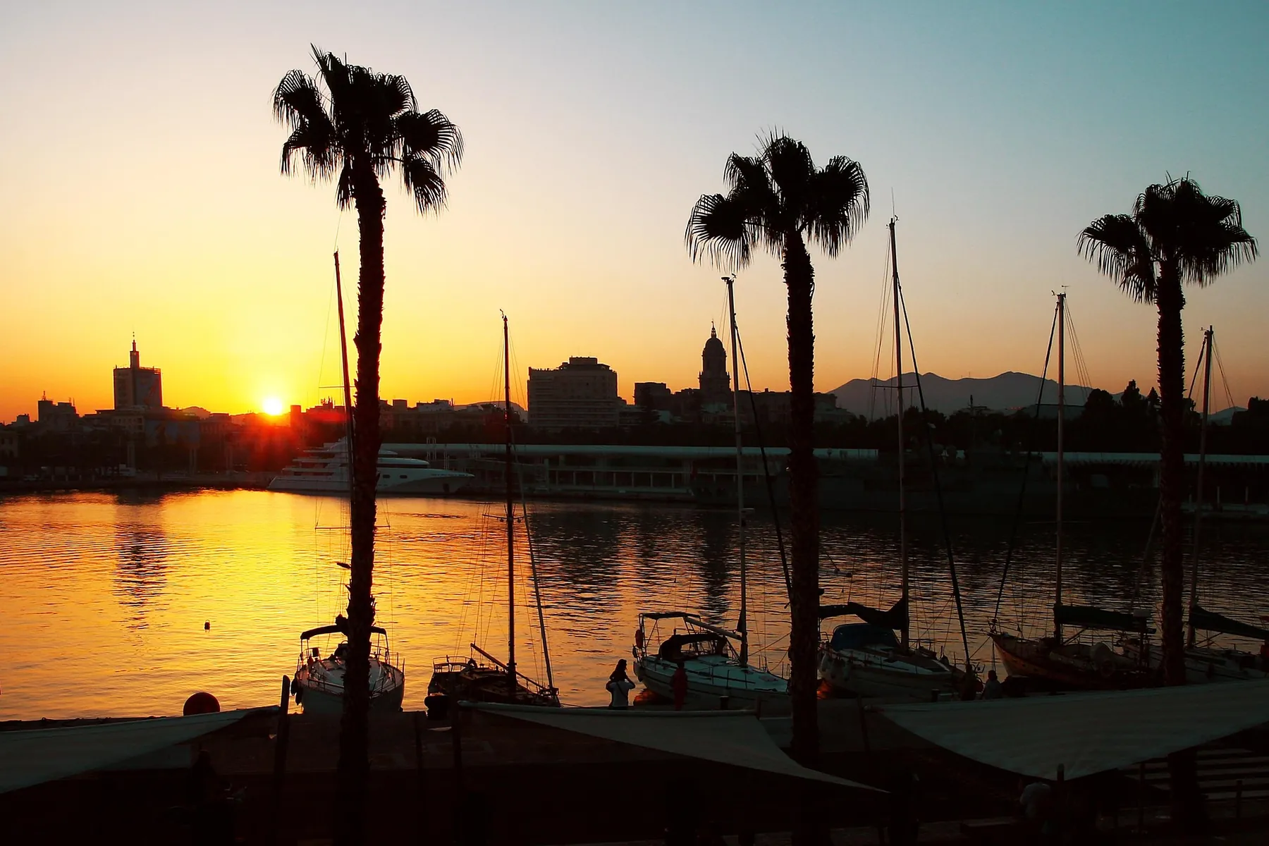 Sunset over Malaga marina