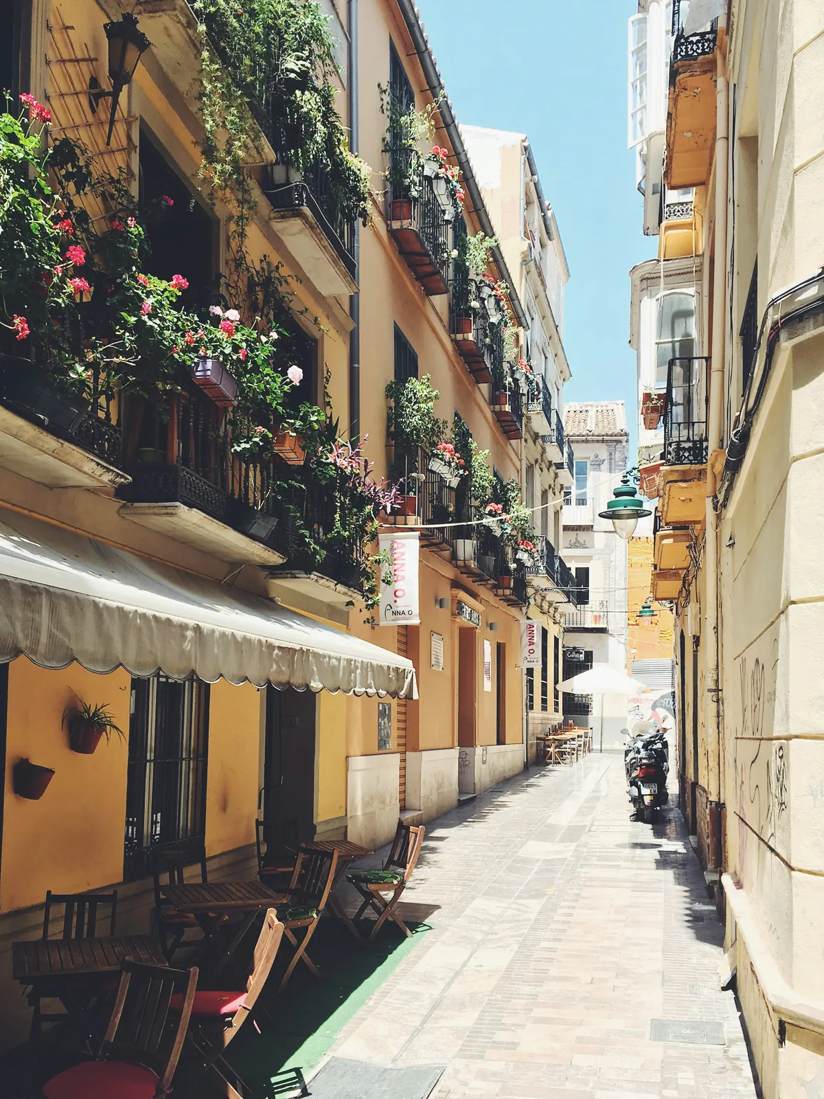 Narrow tapas street in Malaga old town