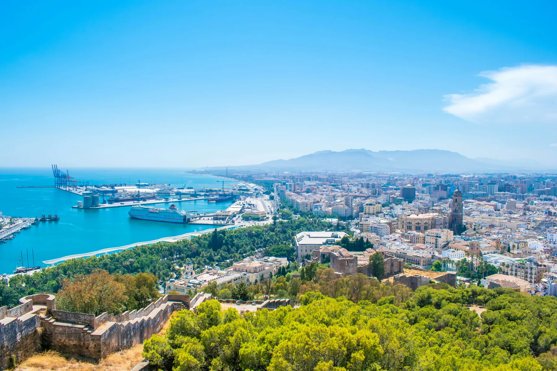 Panoramic view of Malaga city and port
