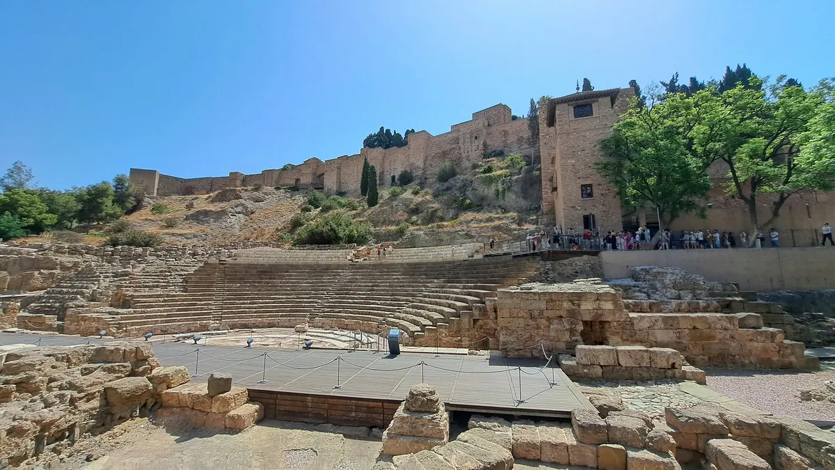 Roman Theatre and Alcazaba walls in Malaga historic centre