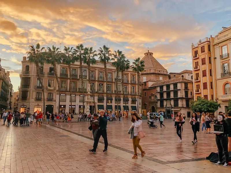 Plaza de la Constitucion in Malaga at sunset