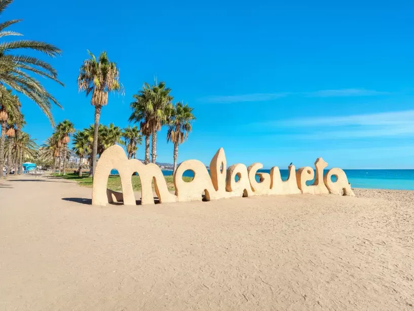 La Malagueta beach and its landmark sign
